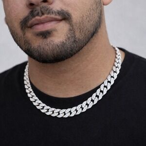 NEW Invicta Elements Men's Iced out Cuban Chain Necklace, Silver #0548